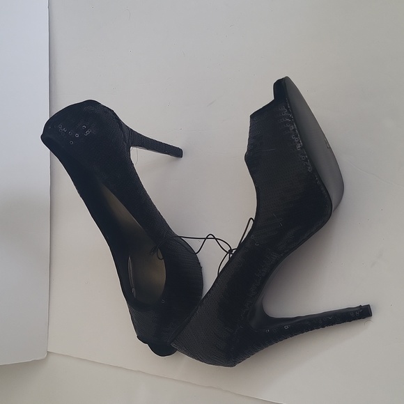 NWT Forever 21 Black Sequined Stiletto Heels, Size 9 - Picture 9 of 13